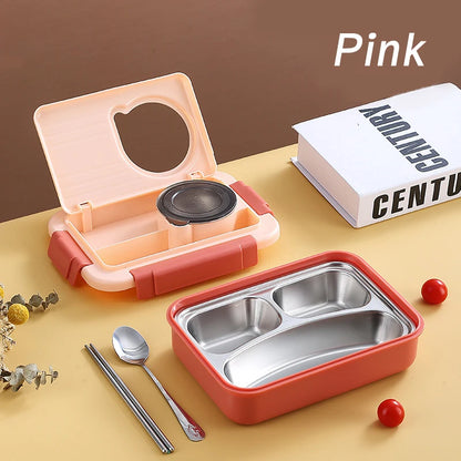 Bento Box Food Container Rectangular Lunch Box with soup bowl Vacuum Thermal Stainless Steel Factory Wholesale 3 Grids Rectangle