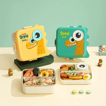 Dino Stainless Steel Lunch Box With Cutlery